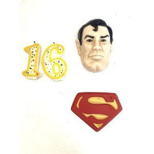Vintage 1977 Wilton DC Comics Superman Face Plastic Cake Toppers S Symbol Duo
